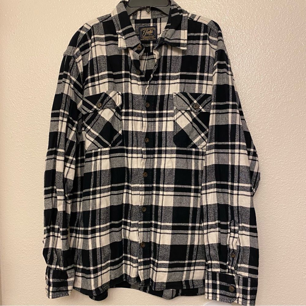 JACHS Heritage Flannel Heavyweight Button Down Plaid Black white shirt top XXL
